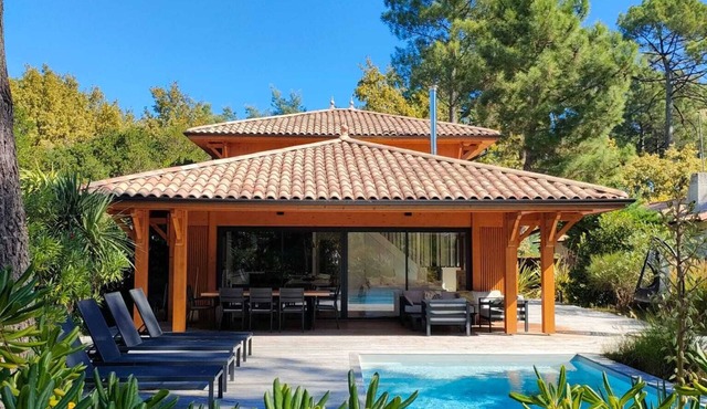 Splendid air-conditioned villa with heated pool between pond and ocean