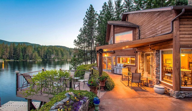 Spokane River estate with dock, hot tub and views