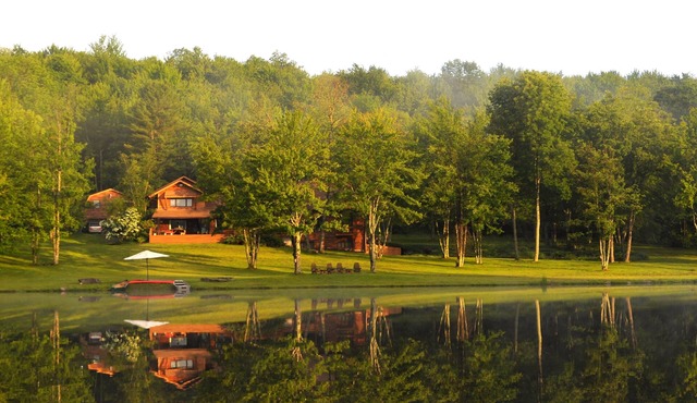 Spruce Lake Farm 56-acre mountain-top log home estate on private 7-acre lake