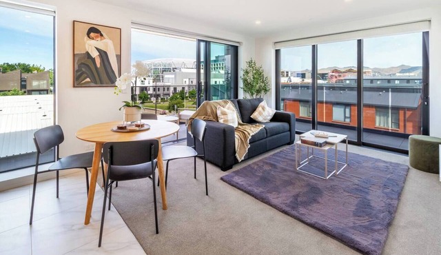 Stadium & Port Hills View 1BR Apartment | Balcony