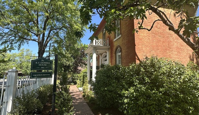 Stay in Jacksonville’s iconic 1861 B.F. Dowell House. Walk to Britt Festival, downtown, restaurants, and wine tasting while enjoying stained glass, marble fireplaces, private baths, gardens, and timeless historic charm.