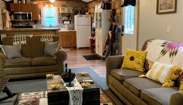 Step back in time with this unique cozy cabin by the creek.