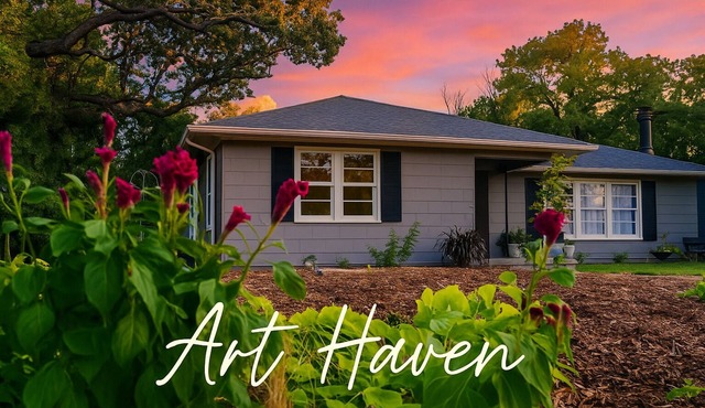 Steps to UNT - Art-Filled Mid-Century Retreat w/Patios & Firelight