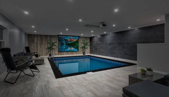 Stone Cabin Indoor Heated POOL W TENT + Firepit