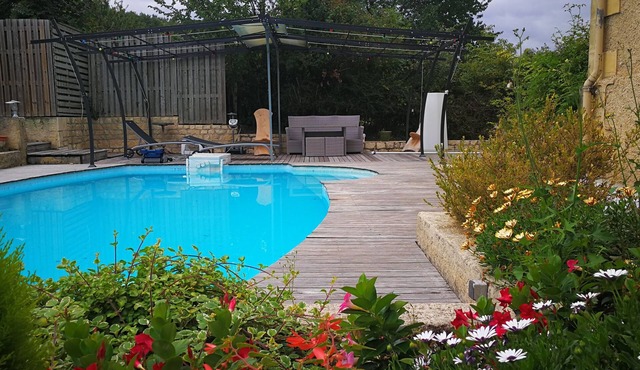 Stone house, swimming pool, garden, terrace and arbour. terraces.