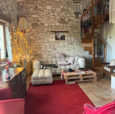 Stone house, terraced garden and pool