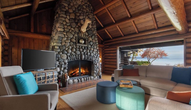 Storybook Log House with Waterfront and Fireplace