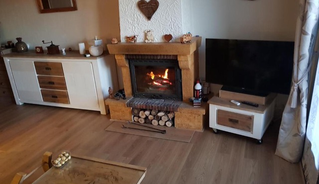 Studio avec cheminée et jardin