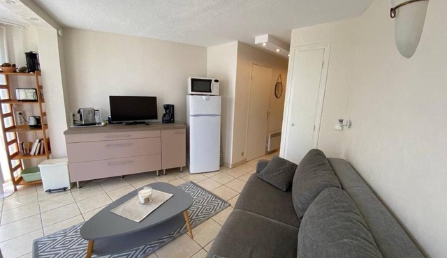 Studio Cabine 4 Pers avec Terrasse, Face Mer, Accès Direct Plage, Proche Commerces et Parc Aqualand - FR-1-81-600