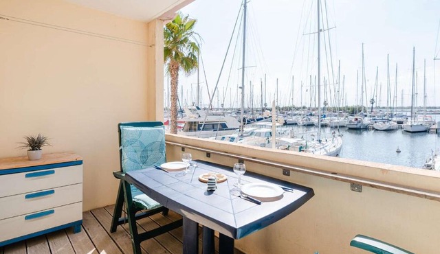 Studio cabine avec piscine et vue port à Gruissan - FR-1-409-199