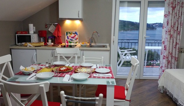 Studio flat with balcony and sea view Plat, Dubrovnik (AS-2136-a)