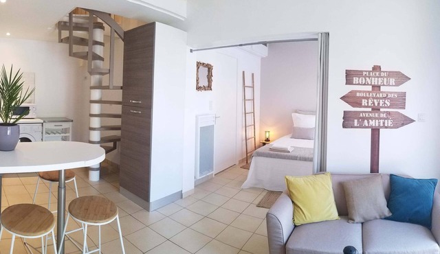 STUDIO in the middle of the vineyards facing the Ventoux - for 2 adults and 2 children.