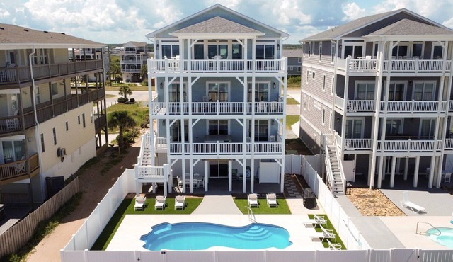 Stunning 10-bedroom oceanfront home in North Topsail Beach, perfect for large groups.
