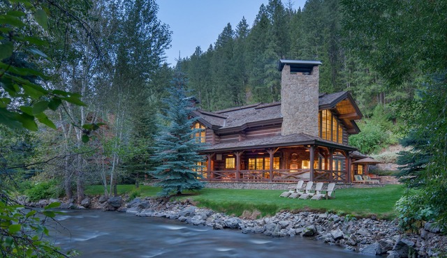 Stunning lodge style retreat on the river at base of Sun Valley's Bald Mountain