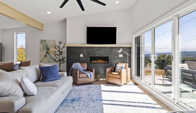 Stunning views from the treetop terrace of this brand new, n contemporary home.