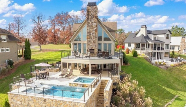 Stunning VIEWS! Lakefront Luxury w Saltwater Pool, Spa, & Deep-Water Dock