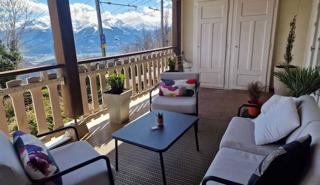 Stunning views of Swiss Alps in this contemporary and stylish apartment.
