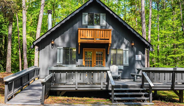 Stunning wooded view Chalet near our salt water pool!