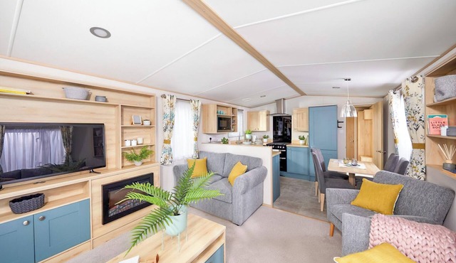 Stylish and modern 12ft-wide caravan with one double and one twin.