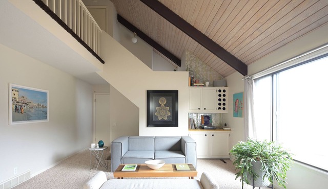 Stylish lofted w/private driveway, garage and backyard