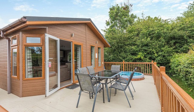 Stylish luxury lodge with meadow view.