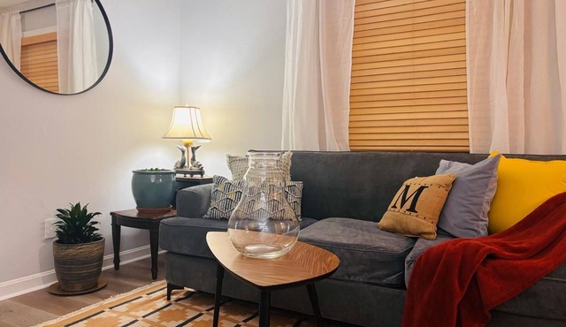 Stylish Stay in the Heart of Decatur King Bed + Modern Touches