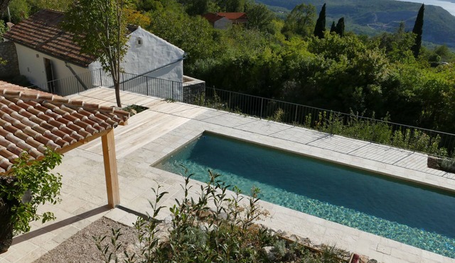 Stylishly renovated stone house with comfort, sea views, pool and large garden