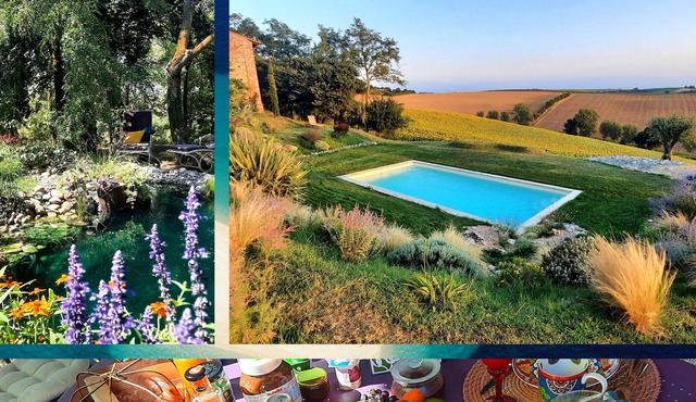 Suite (75 m2), private garden and swimming pool, fitness room. In nature.