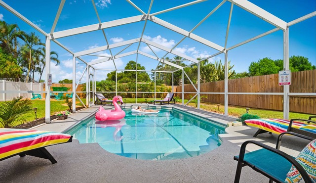 Sun Oasis! Pool, Min to Beach, Fire Pit