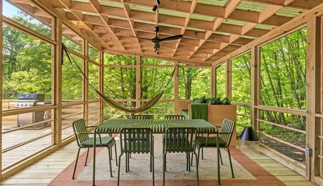 Sunlit Airstream in Trees Deck Nature Views