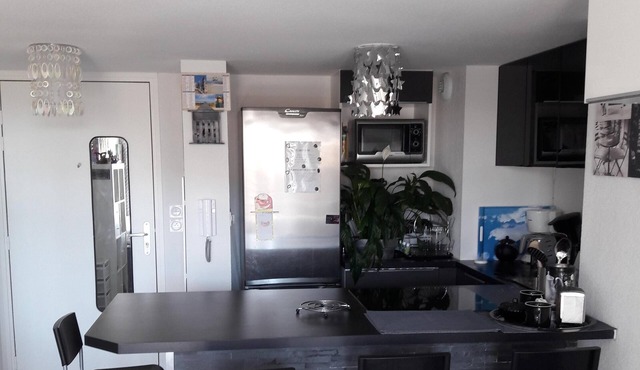 T2 apartment with air conditioning in a new residence with private parking.