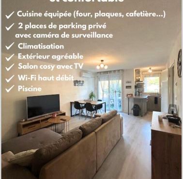 T2 cosy, calme et 2 Parking privé avec Piscine