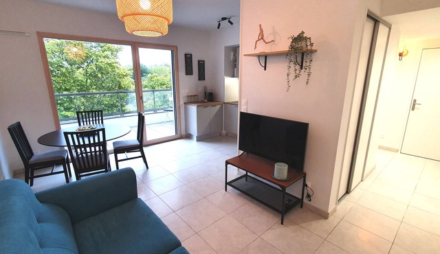 T2, in a new building, with terrace and garage, view of Parc Blandan