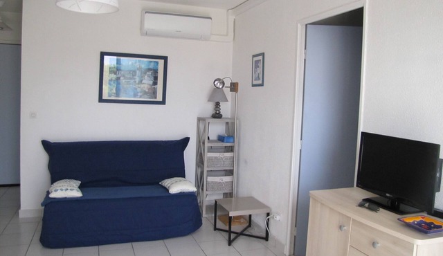 T2 rated 3 *,air-conditioned, 500 m from the beach, sleeps 4, parking, terrace.