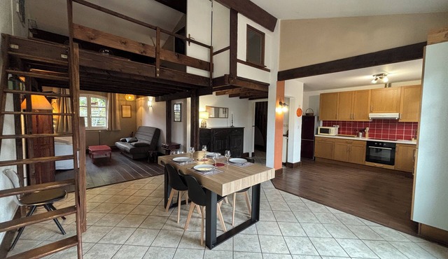 T3 duplex house, atypical, with wooded garden, very large terrace and parking space