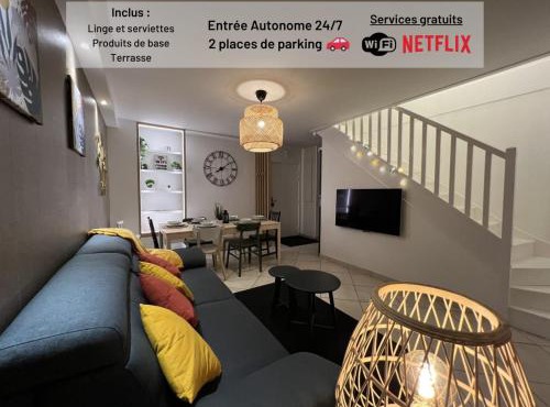 T3 Flat Moderne sur 2 étages Metro Parking Free Entrance autonome