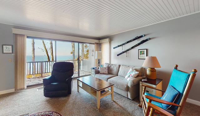 Tasteful Glen Arbor condo with beautiful Lake Michigan views, deck & fireplaces