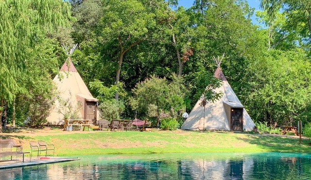 Teepee 4 is a Peaceful Waterfront Teepee with Hammock and Firepit