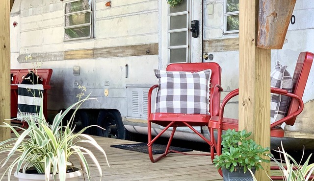 The 67 Streamline Camper with Pool and Yard Games!