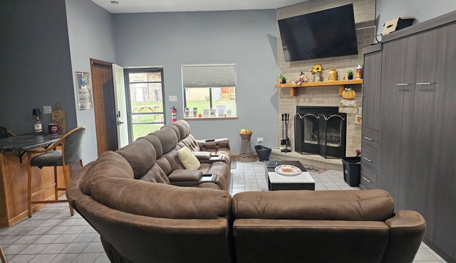 The brief escape with saltwater pool and working fireplaces.