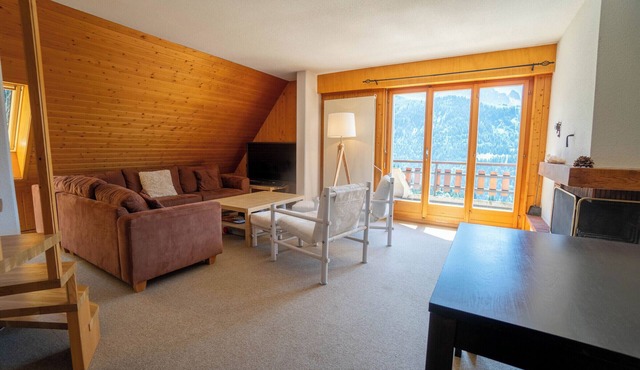 The flat is located above the village of Gryon, in Les Verneys Soleil, 2 km from the Fracherets ski