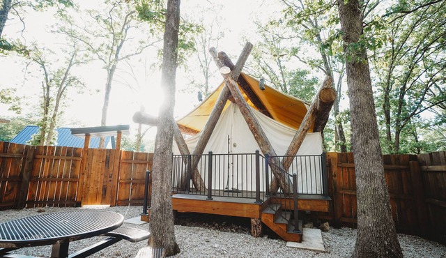 The Henry Glamping Tent with Boat Dock at Rod N Reel Resort