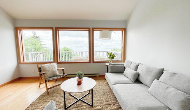 The oceanside Hideaway is nestled between the trees with stunning ocean views