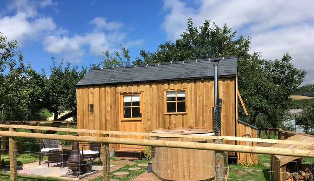 The Orchard Hut- A bespoke shepherds hut with wood fired hot tub.
