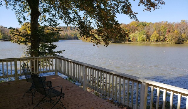 The Point is a waterfront rental with covered boat dock at Rocky Point Indiana