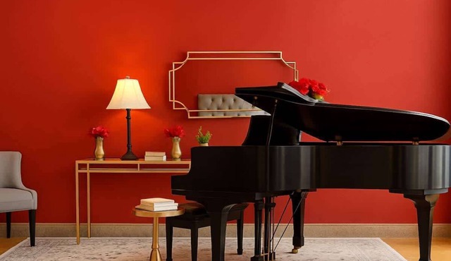 The Red Room. Double King Bed. Grand Piano