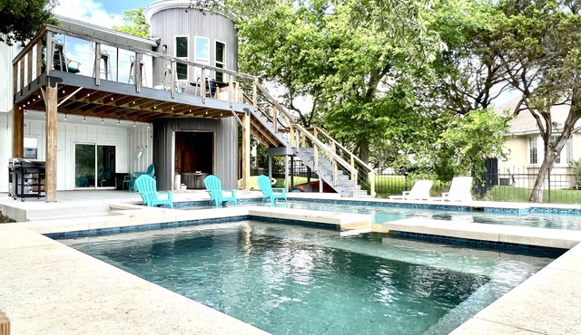The Silo on Lake Travis. A unique farm style house with resort pool and spa