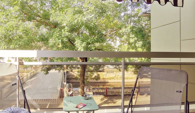 The tree-lined quays