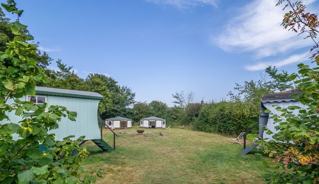This cluster of two shepherds huts and two bell tents is a wonderful get away