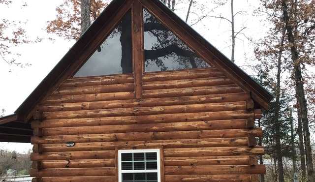 This cozy log cabin has a private entrance